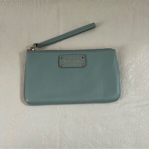 Women’s Kate Spade Zipper Wristlet Robin Egg Blue with Gold Logo 100% Leather